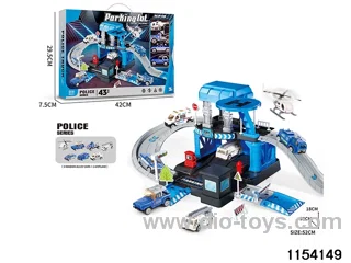 Police station track parking set (3 alloy cars + 1 aircraft)