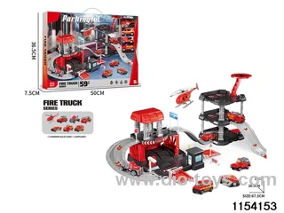 Fire track parking set plus 3-storey building (3 alloy cars + 1 aeroplane)