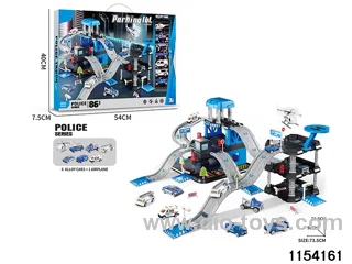 Police Station Track 3 Levels Car Park Plus 3 Levels Building Parking Set (6 Alloy Cars + 1 Airplane)
