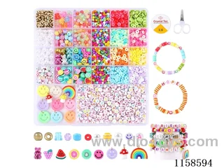 DIY Jewelry Set(Rice beads + polymer clay + colored beads + letter beads + pendant pearls + scissors thread (26 grids))