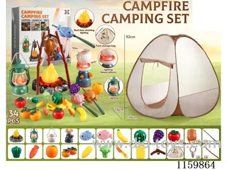 34PCS Outdoor Light and Sound Camping Set - Windproof Light 2AA, Gas Stove 2AA, Fire 3AA (not included battery)