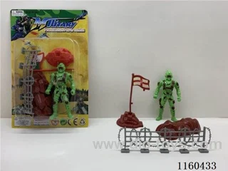 Military set (a 9.5cm high soldier, stone, flag. Military set (one 9.5cm high soldier, stone, flag, flag base, barbed wire) (simulates soldier combat military scenario)