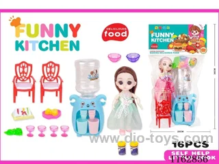 Tableware set (9 "empty leg and hand activity Barbie + water dispenser) 16PCS