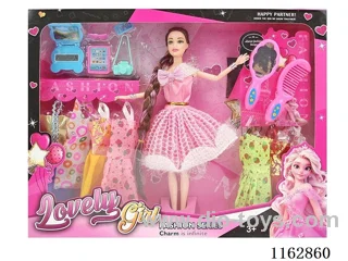 11.5 "30 cm 11 knuckle solid body color print eye long braid Barbie doll + clothes + mirror comb + blister accessories mixed