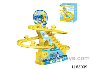 Licensed Track Slide Duck (Summer) Climbing stairs Electric Glide Track Acousto-light children's educational toy 3 little yellow Ducks climbing stairs Lighting music (no electricity included)