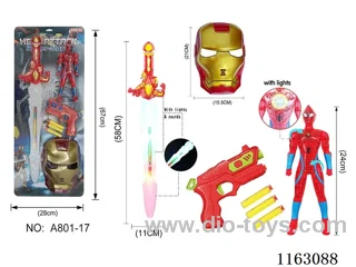 Avengers Spider-Man Iron Man Suit (Glitter Musical Sword + Spider-Man + Iron Man Mask +EVA Soft Bullet Gun)