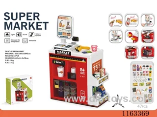Luxury supermarket set + shopping bag + manual outlet + live scanner, cash register card reader (2*AAA+2*AA not included)