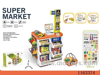 Luxury supermarket set + live scanner, cash register (2*AAA+2*AA not included) with shopping basket