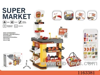 Luxury supermarket set + shopping basket + live scanner, cashier card reader (2*AAA+2*AA not included)