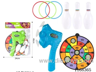 Suction cup axe target + small bowling ball in ring