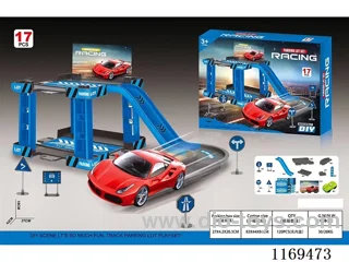 Assembled DIY racing car blue track parking lot 17PCS