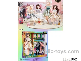 11 inch 11 joints solid body color printing eye dress Barbie + bag + clothes + accessories four models mixed
