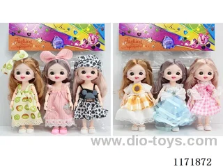 6 inch 16cm 13 joints solid 3D real eye doll wearing headdress 3PCS two mixes