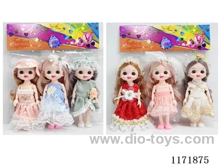 6” 16cm 13 jointed solid 3D Real Eyes doll with headdress 3PCS Mixed 2 types