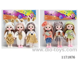6” 16cm 13 jointed Solid 3D Real Eyes Doll with Headdress 3PCS Mixed 2 types