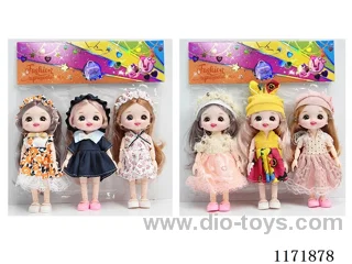 6” 16cm 13 jointed Solid 3D Real Eyes Doll with Headdress 3PCS Mixed