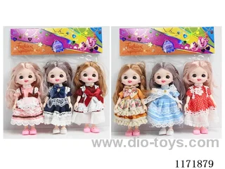 6” 16cm 13 jointed Solid 3D Real Eyes Doll 3PCS Mixed 2 types