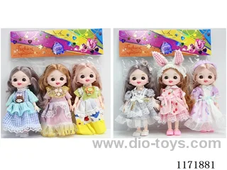 6” 16cm 13 jointed Solid 3D Real Eyes Doll with Headdress 3PCS Mixed 2 types