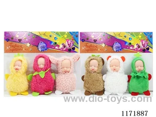 11cm cotton body enameled cuddly doll 3PCS two mixes