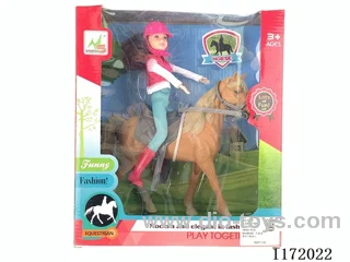 A static horse with a rider
