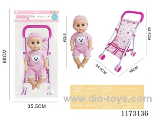 31CM iron trolley with baby doll with 4 sound IC (3*AG13 included)