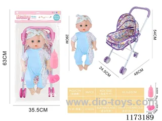 29CM iron trolley with: Baby doll with 4 sound IC Accessories: bottle + pacifier (3*AG13 included)