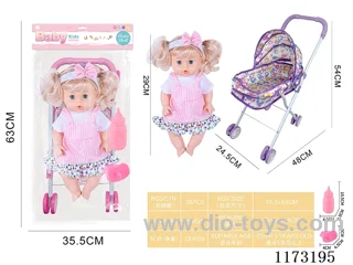 29CM iron trolley with: Baby doll with 4 sound IC Accessories: bottle + pacifier (3*AG13 included)