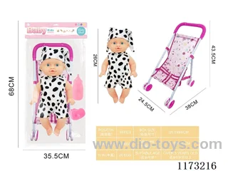 26CM trolley doll with 4 sound IC accessories: bottle + pacifier (3*AG13 included)