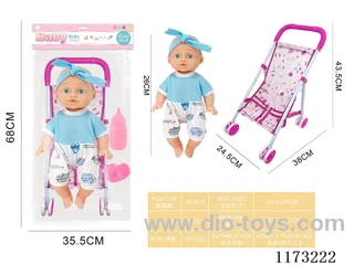 26CM trolley doll with 4 sound IC accessories: bottle + pacifier (3*AG13 included)