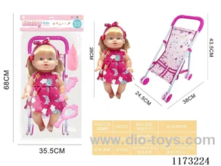 26CM iron trolley doll with 4 sound IC accessories: bottle + pacifier + mirror + comb (3*AG13 included)