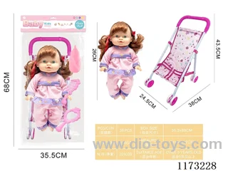 26CM iron trolley doll with 4 sound IC accessories: bottle + pacifier + mirror + comb (3*AG13 included)