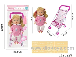 26CM iron trolley doll with 4 sound IC accessories: bottle + pacifier + mirror + comb (3*AG13 included)