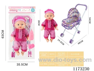 26CM trolley doll with 4 sound IC accessories: bottle + pacifier (3*AG13 included)