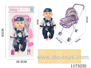 26CM trolley doll with 4 sound IC accessories: bottle + pacifier (3*AG13 included)