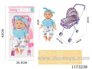 26CM trolley doll with 4 sound IC accessories: bottle + pacifier (3*AG13 included)