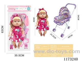 26CM trolley doll with 4 sound IC accessories: bottle + pacifier + mirror + comb (3*AG13 included)