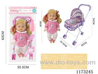 26CM trolley doll with 4 sound IC accessories: bottle + pacifier + mirror + comb (3*AG13 included)
