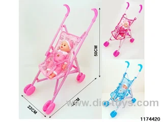 Plastic stroller with 12 inch doll