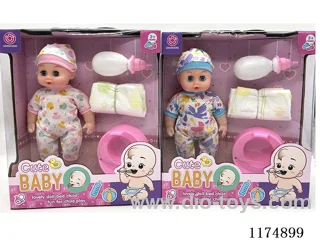 12 inch doll with eyes, drinking and urinating function, with 6 voices IC, accessories, included 2*AG13 batteries