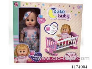 14” Live Eye Doll, Drinking and Peeing Function, with 6 Sound ICs, Bed, Accessories, included 3*AG13 Batteries