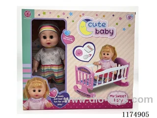 14” Live Eye Doll, Drinking and Peeing Function, with 6 Sound ICs, Bed, Accessories, included 3*AG13 Batteries