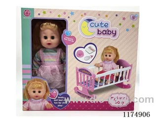 14” Live Eye Doll, Drinking and Peeing Function, with 6 Sound ICs, Bed, Accessories, included 3*AG13 Batteries