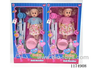 12 inch stroller doll with drinking and peeing function, with 4 sound ICs, accessories, included 2*AG13 batteries (4 models mixed)