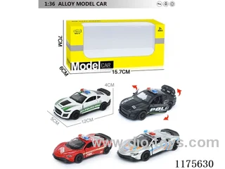 1:36 Alloy Pull Back Police Car with Open Door 4 Colors 4 Mixes