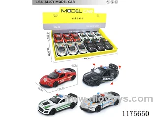 1:36-12PCS Alloy pull back police car can open door 4 colors 4 models mixing