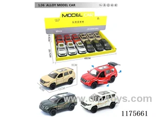 1:36-12PCS Alloy Pull Back Car Openable Door 4 Colors Mixed (W L/M, included 3*AG13)