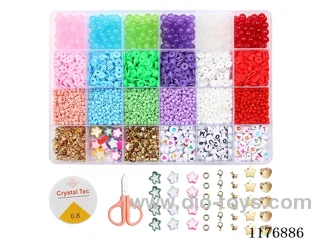 DIY Jewelry Set(Letter bead + polymer clay sheet + 3cm bead + 6cm glass bead + spacer bead + Lobster buckle buckle scissors thread (24 grids))