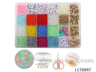 DIY Jewelry Set(Letter bead + color bead + 3cm bead + peanut bead + pearl gold bead + separation bead + lobster buckle buckle scissors thread ear hook ear ring (24 boxes))