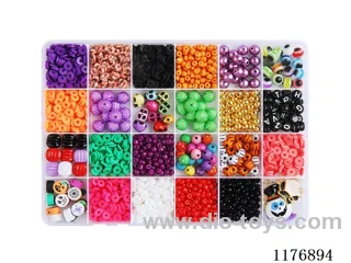 DIY Jewelry Set(8mm round beads + colored beads + 4cm beads + polymer clay + Pendant + gold beads + thread (24 grids))