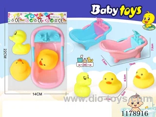 Small bath tub enameled 8 ducks 2 + bottle duck 4-piece set